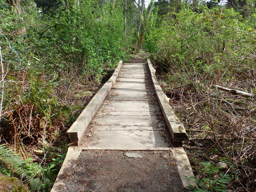 wooden bridge on hiking trail wooden bridge on hiking trail
