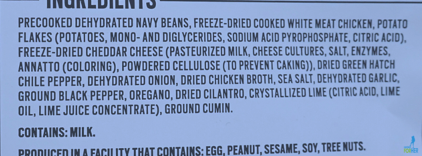 ingredient list for Backpacker's Pantry freeze dried Green Chile Stew