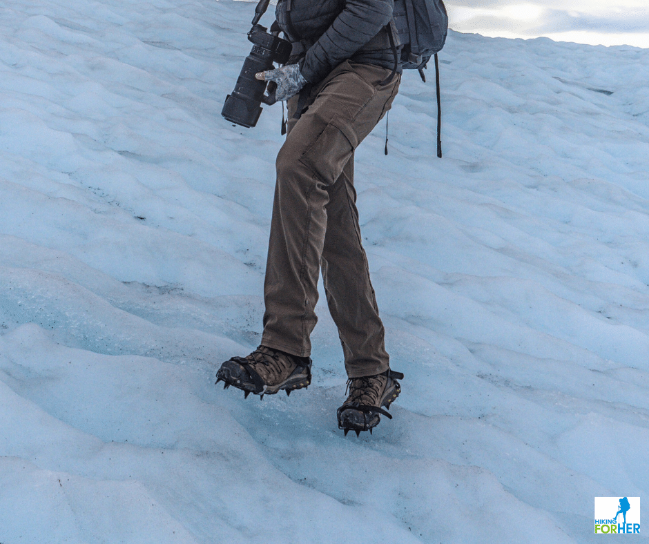 Crampons being used on a glacier