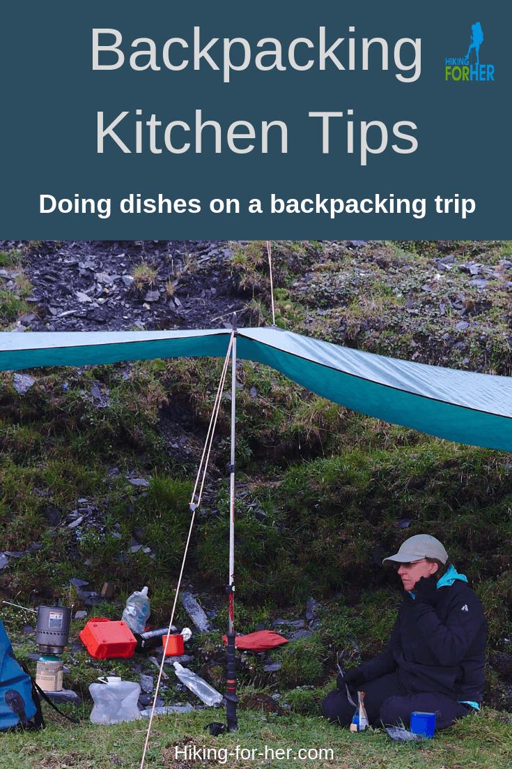 Backpacking trips mean dirty dishes after a meal. Use Hiking For Her tips on how to do dishes and keep a clean kitchen. #backpacking #backpackingdishes #dodishesbackpacking #hiking #backpackingtips
