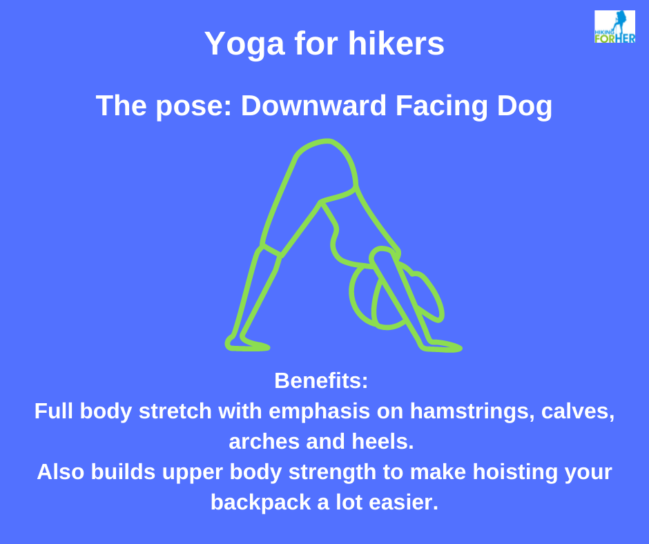 Downward Facing Dog is a great yoga pose for hikers. Find out more at Hiking For Her. #yogaforhikers #hikingforher