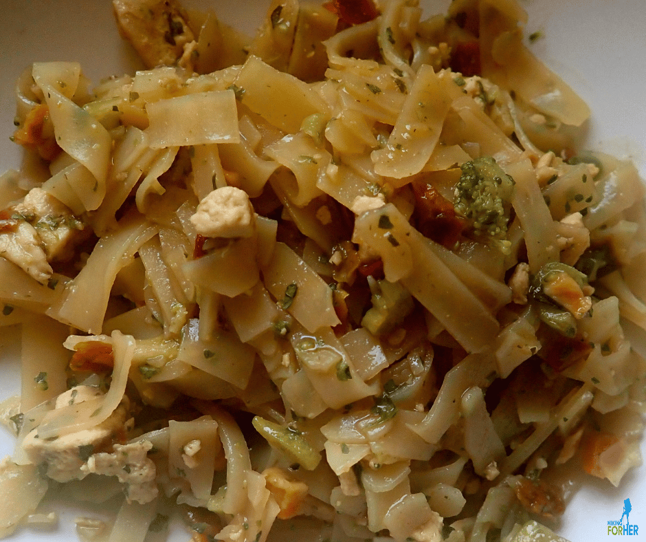 bowl of Backpacker's Pantry Drunken Noodles prepared freezedried food