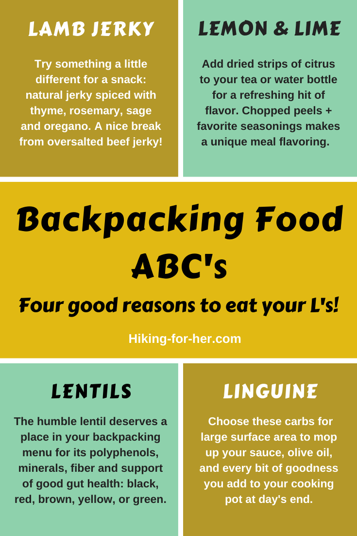 Backpacking food doesn't have to be expensive or boring. Eat your L's with Hiking For Her suggestions to jazz up your taste buds. #backpacking food #hikingfood #backpackingmenu #hikingforher
