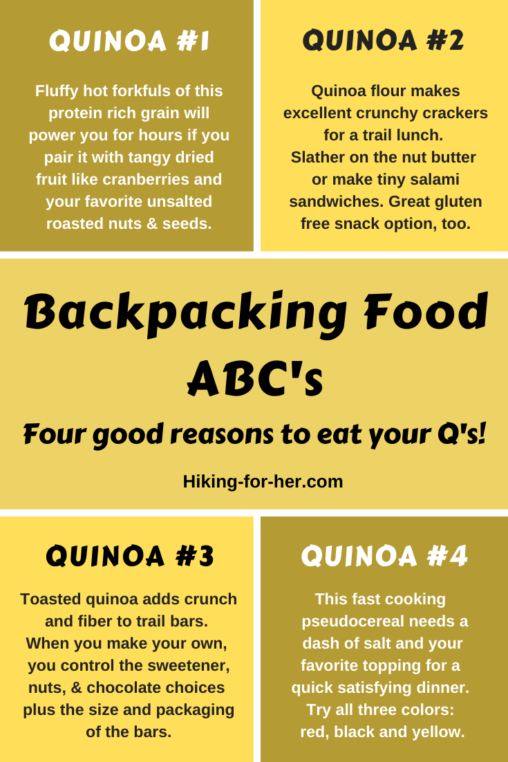 Quick quinoa tips for backpacking food menus #quinoa #backpackingfood #hikingforher #hikinginfographic