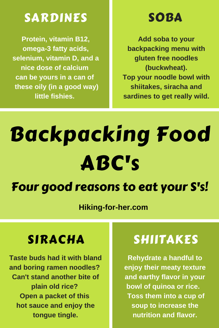 Another great infographic on backpacking food choices from Hiking For Her #backpackingfood #hikingfood #hikingforher