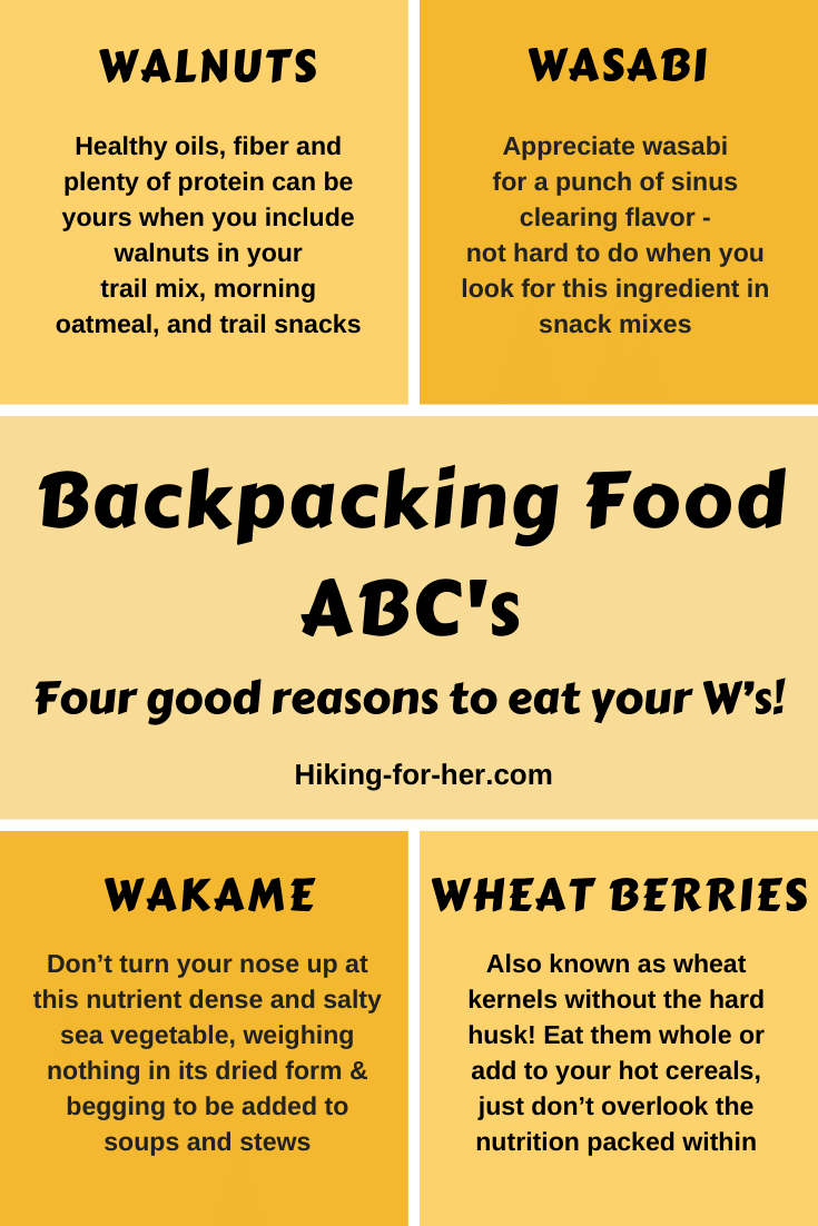 What are you waiting for? Add these foods to your backpacking menu for extra flavor and nutrients. #backpackingfood #hikinginfographic #hikingforher