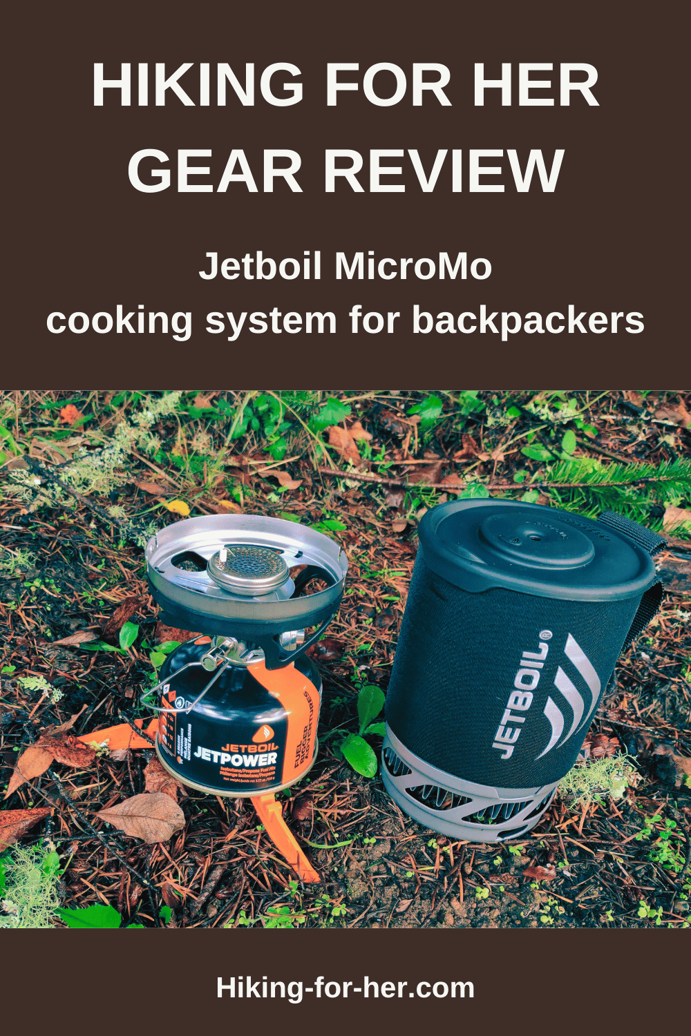 Jetboil MicroMo fuel canister and cooking cup sitting on ground