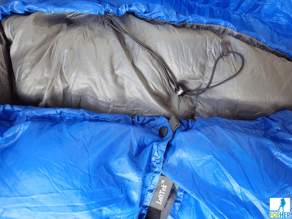 Blue and gray ultralight top quilt with snaps and drawcord Blue and gray ultralight top quilt with snaps and drawcord