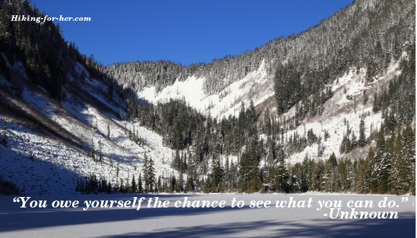 You owe yourself the chance to see what you can do quote over a frozen lake and snow covered mountain background