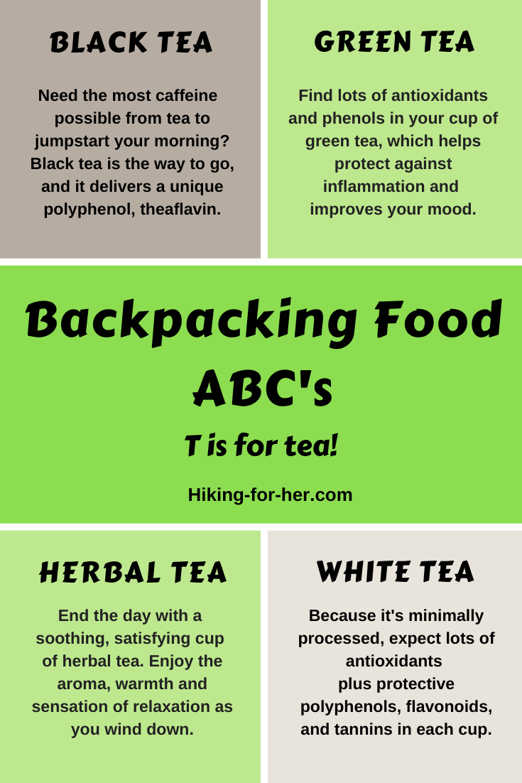 Pick the right backpacking tea to suit your  mood and nutritional needs with tips from Hiking For Her. #backpacking #backpackingtea #backpackingmenu #hikingforher