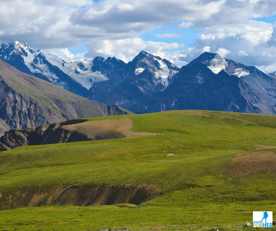 Wolverine Plateau with backpacking tents, Wrangell St. Elias, Alaska