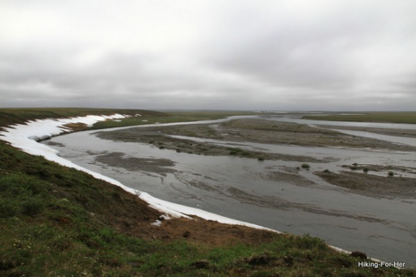 Foggy cold Canning River as it approaches the Arctic Ocean in ANWR Alaska