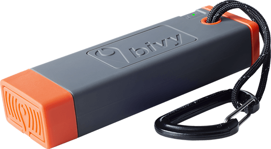 BivyStick with lanyard and carabiner for satellite communication while on a hiking trail